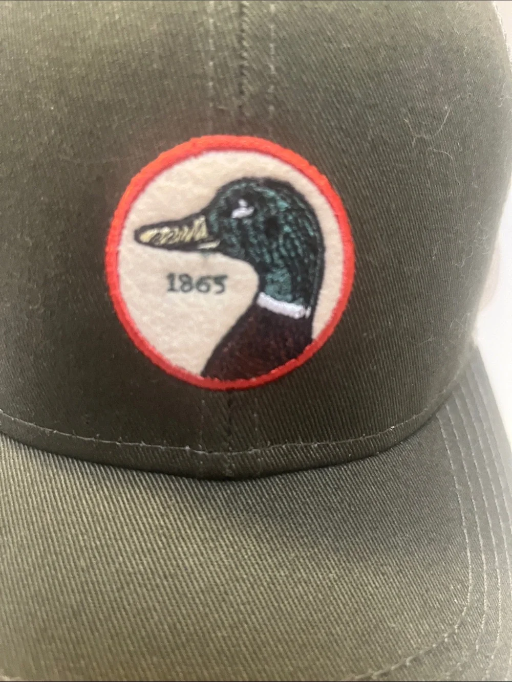 Duck Head Olive Green and White Mesh Trucker Hat with Duck Patch